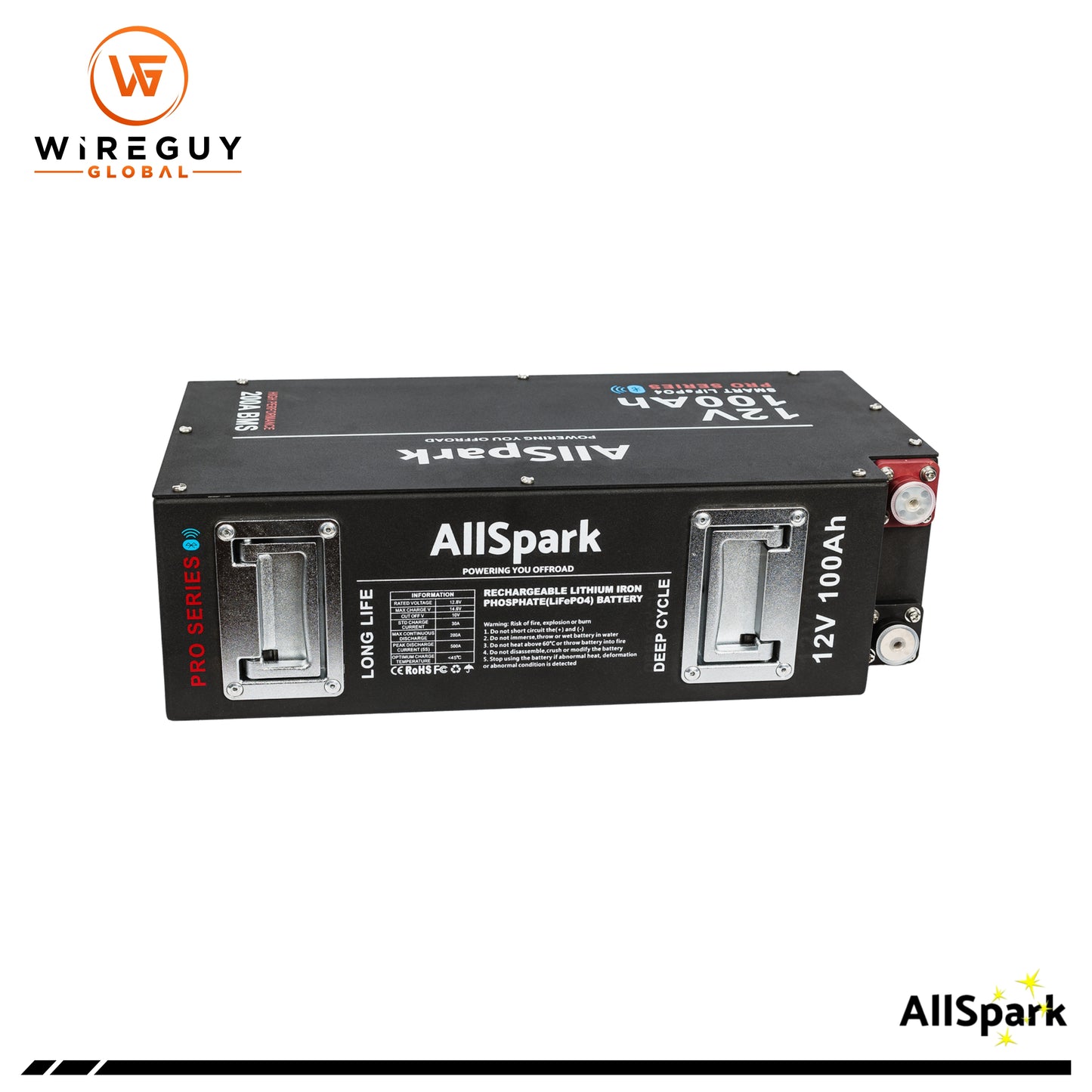 AllSpark - Pro-Series 12V 100Ah Slimline LiFePO4 Battery with Bluetooth