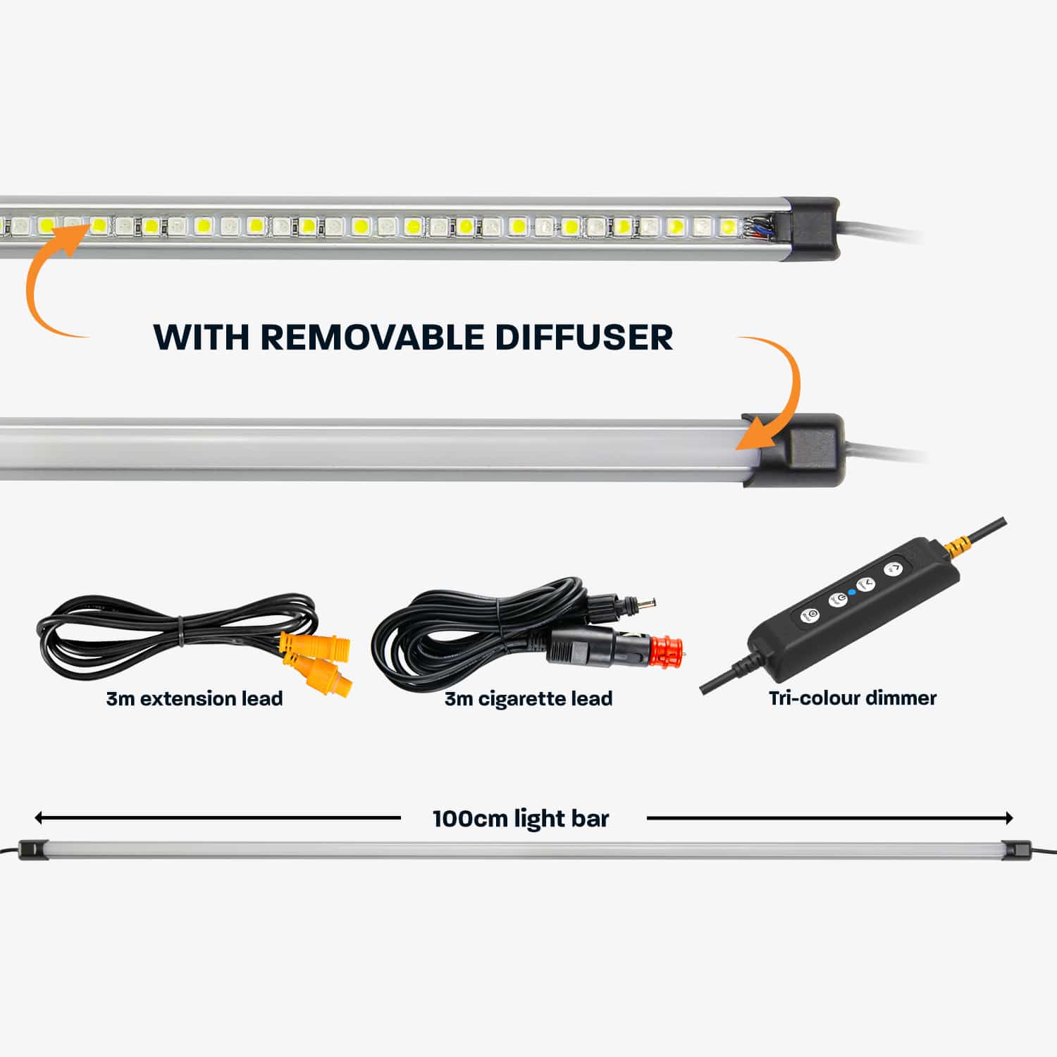 Hardkorr 100cm (1m) Tri-Colour LED Light Bar Kit with Diffuser – Wire ...