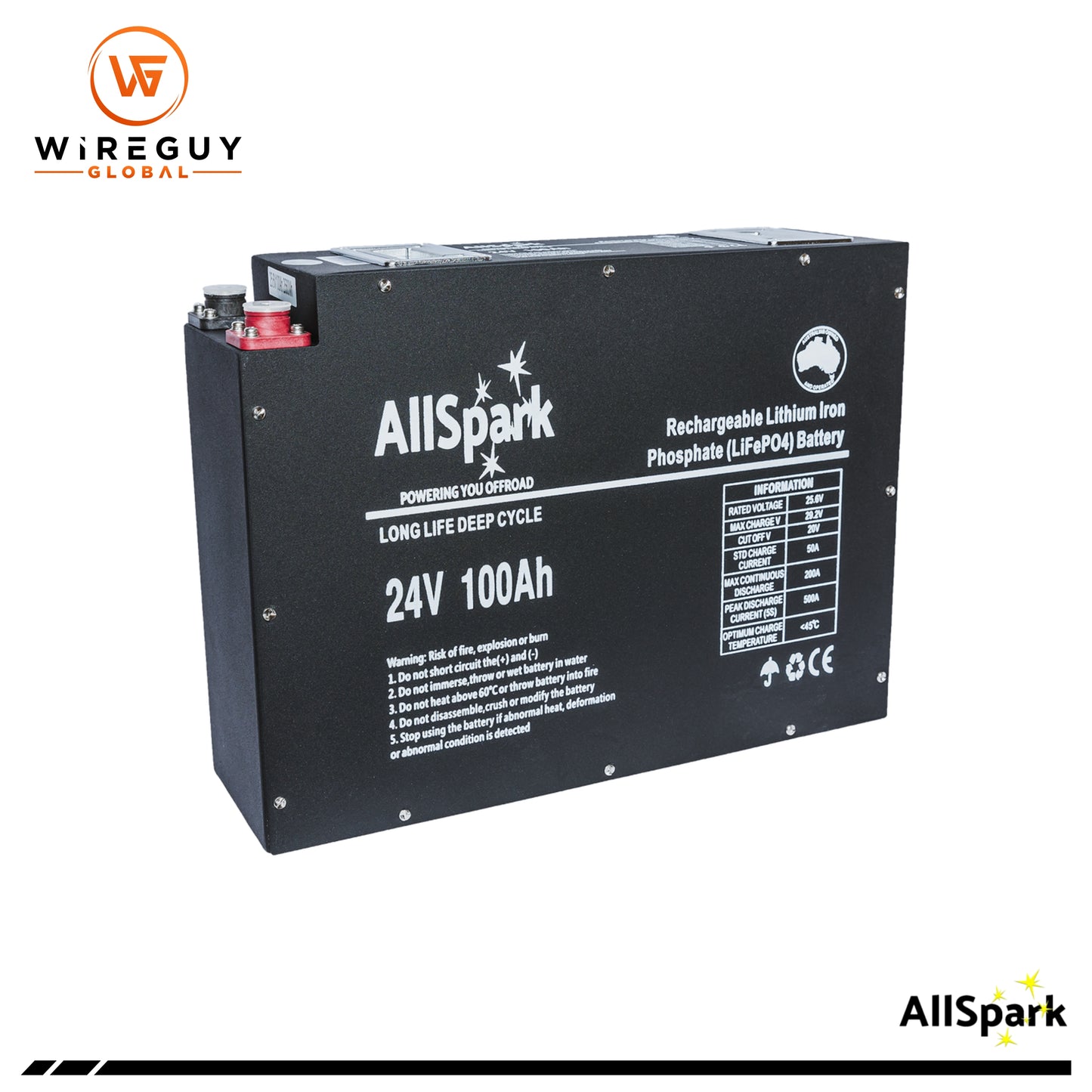 AllSpark Slimline 24V 100ah High Performance LiFePO4 Lithium Battery