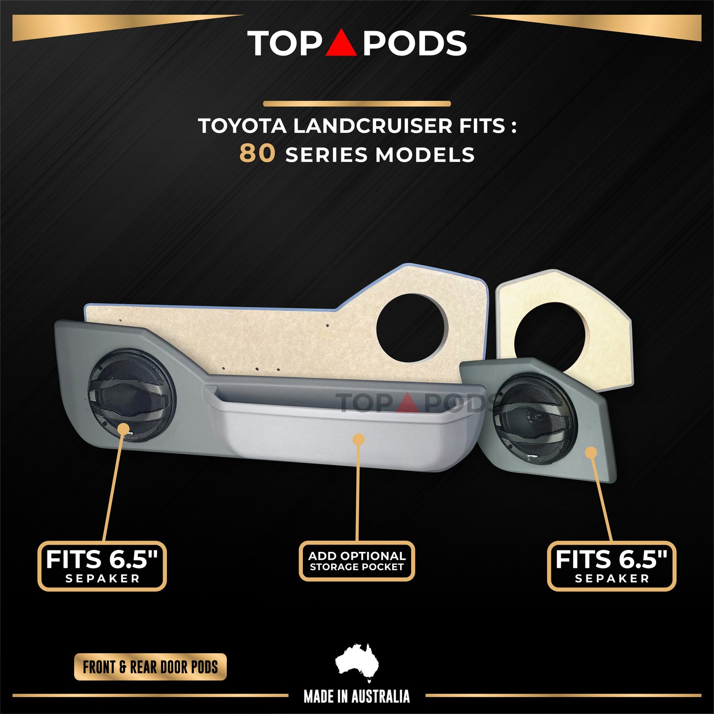 80 Series TOYOTA Land Cruiser Front & Rear Speaker Pods with Storage Pockets