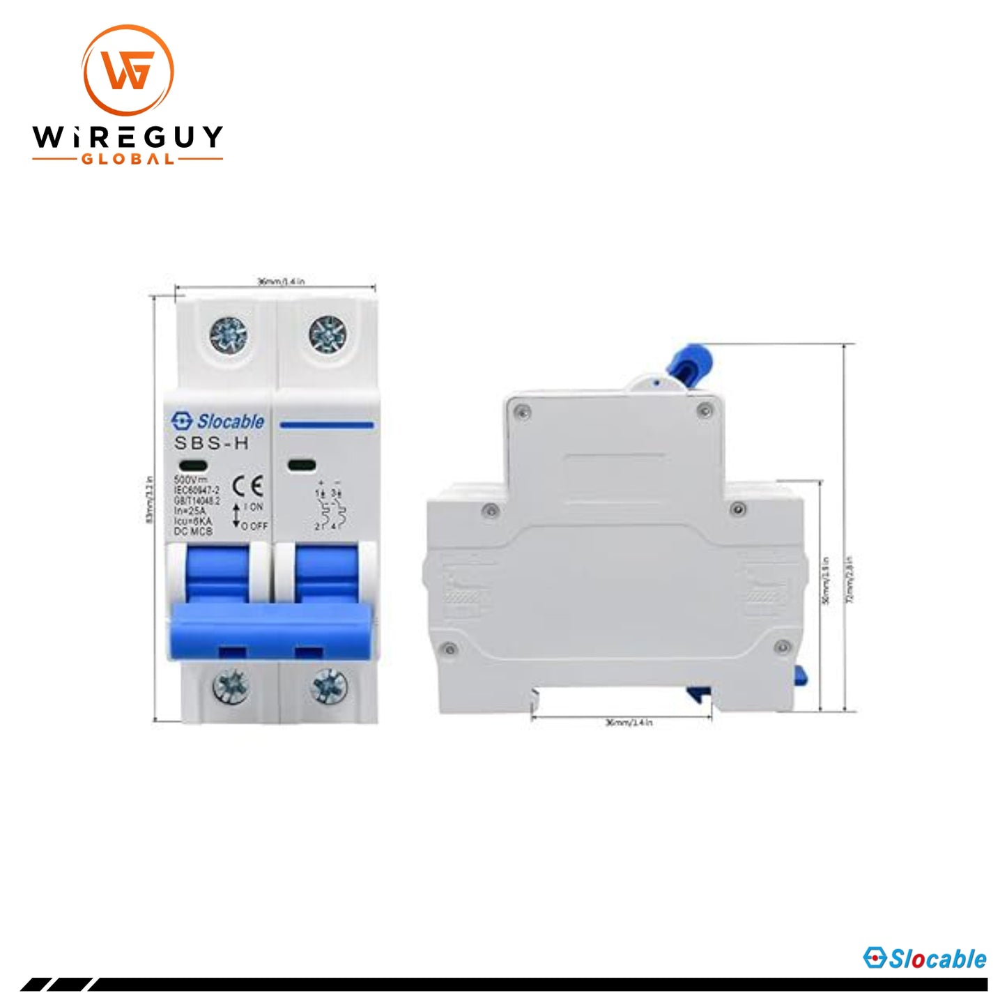 Slocable MCB 500V 2P 20A - DC Solar Isolator