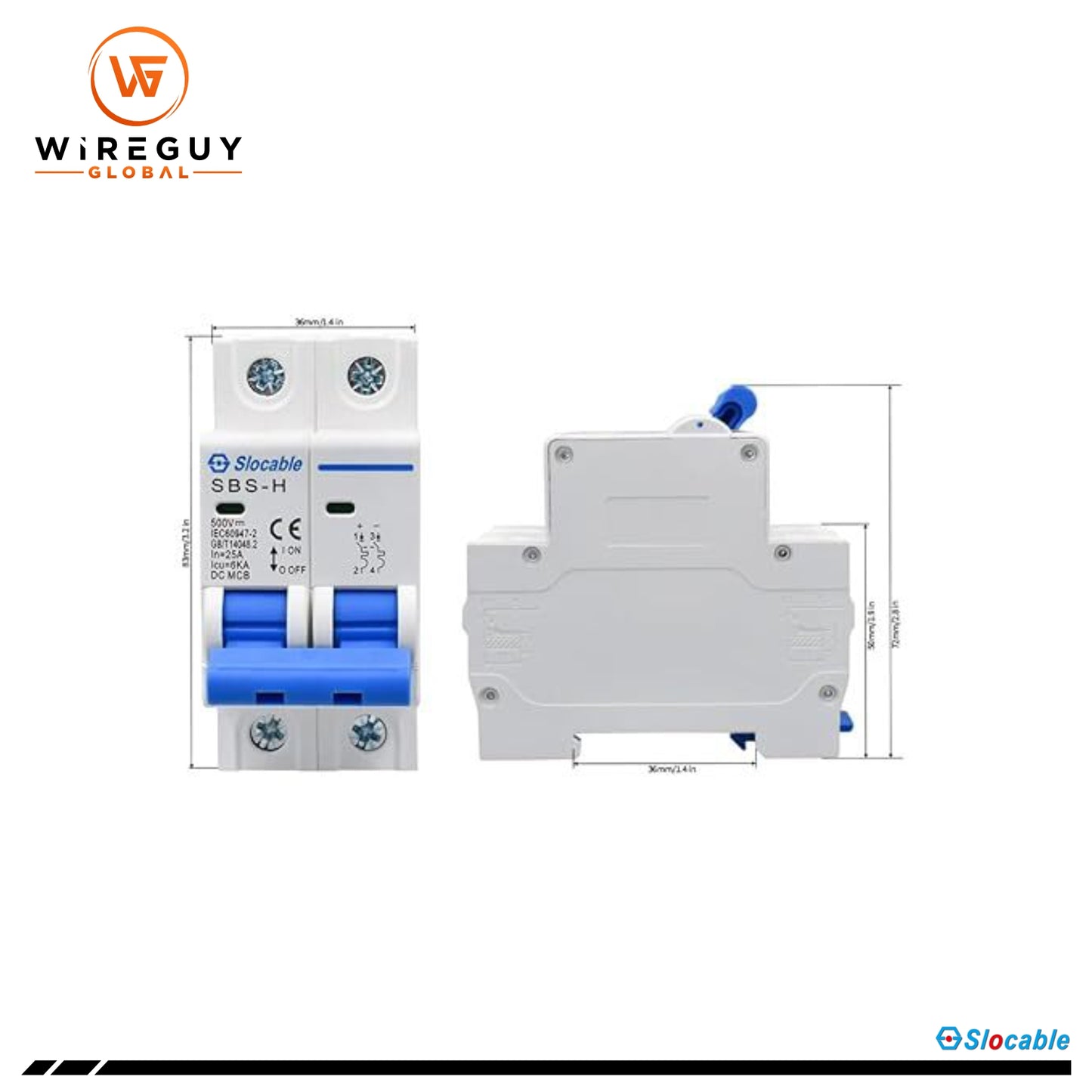 Slocable MCB 500V 2P 25A - DC Solar Isolator