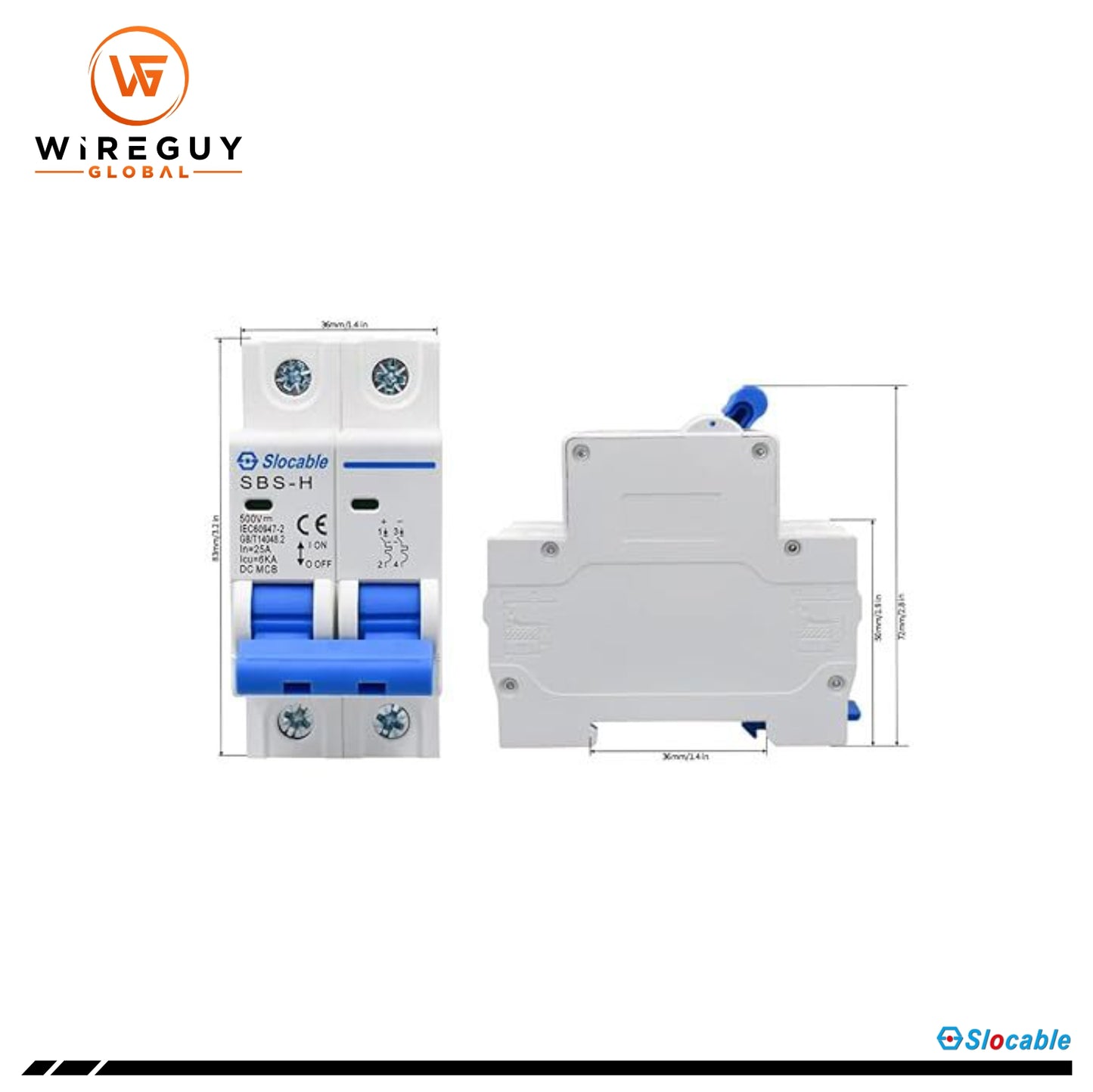 Slocable MCB 500V 2P 32A - DC Solar Isolator