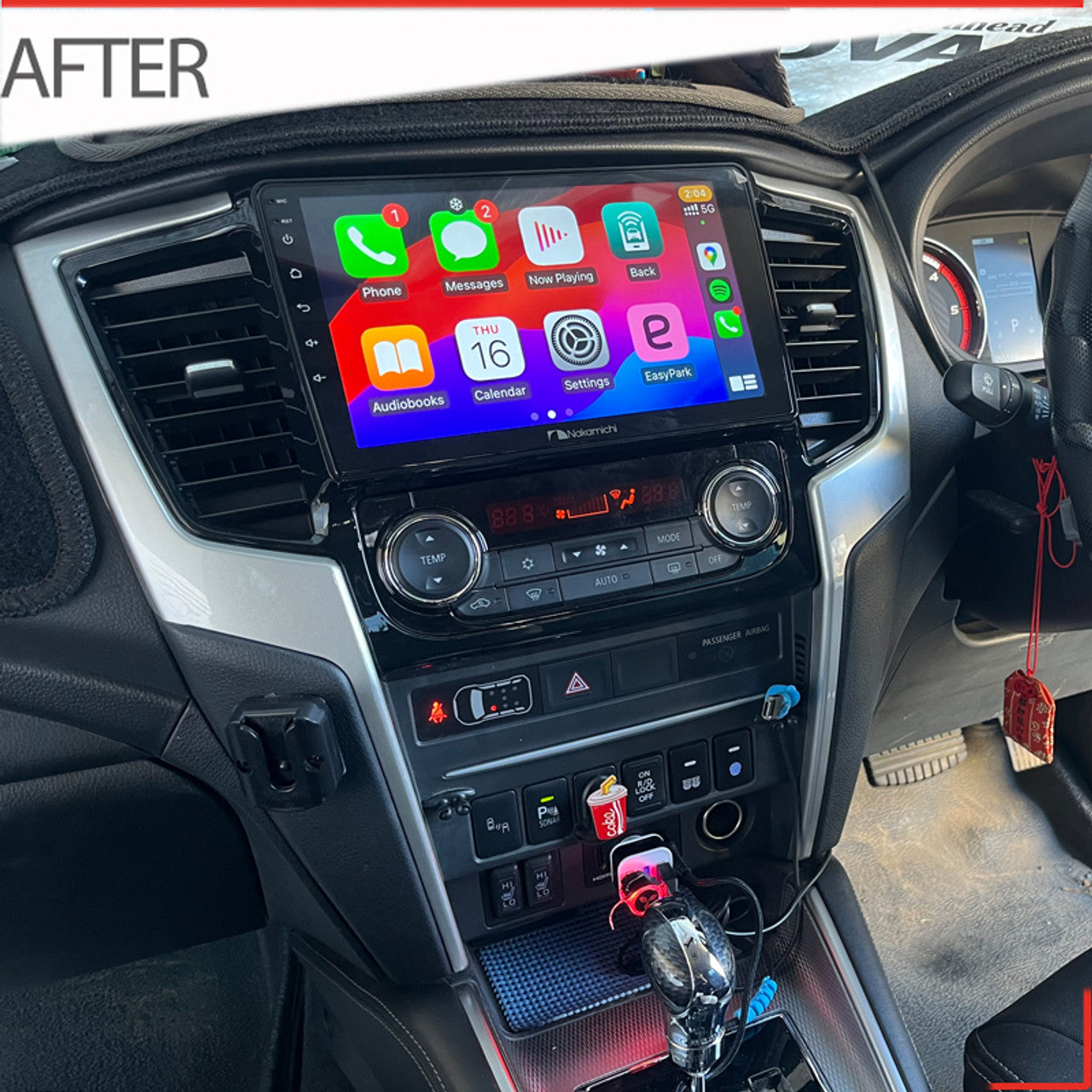 Nakamichi Wireless Apple CarPlay & Android Auto Solution for Mitsubishi Triton Auto A/C 2019-2023 (Large Fascia)